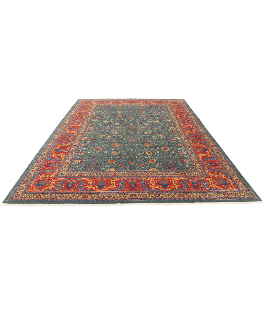 Gulshan Wool & Bamboo Silk Rug - 8'10'' x 12'1'' 8'10'' x 12'1'' (265 X 363) / Green / Red