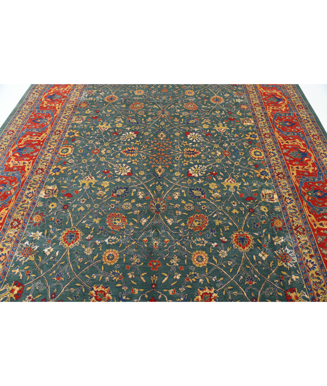 Gulshan Wool & Bamboo Silk Rug - 8'10'' x 12'1'' 8'10'' x 12'1'' (265 X 363) / Green / Red
