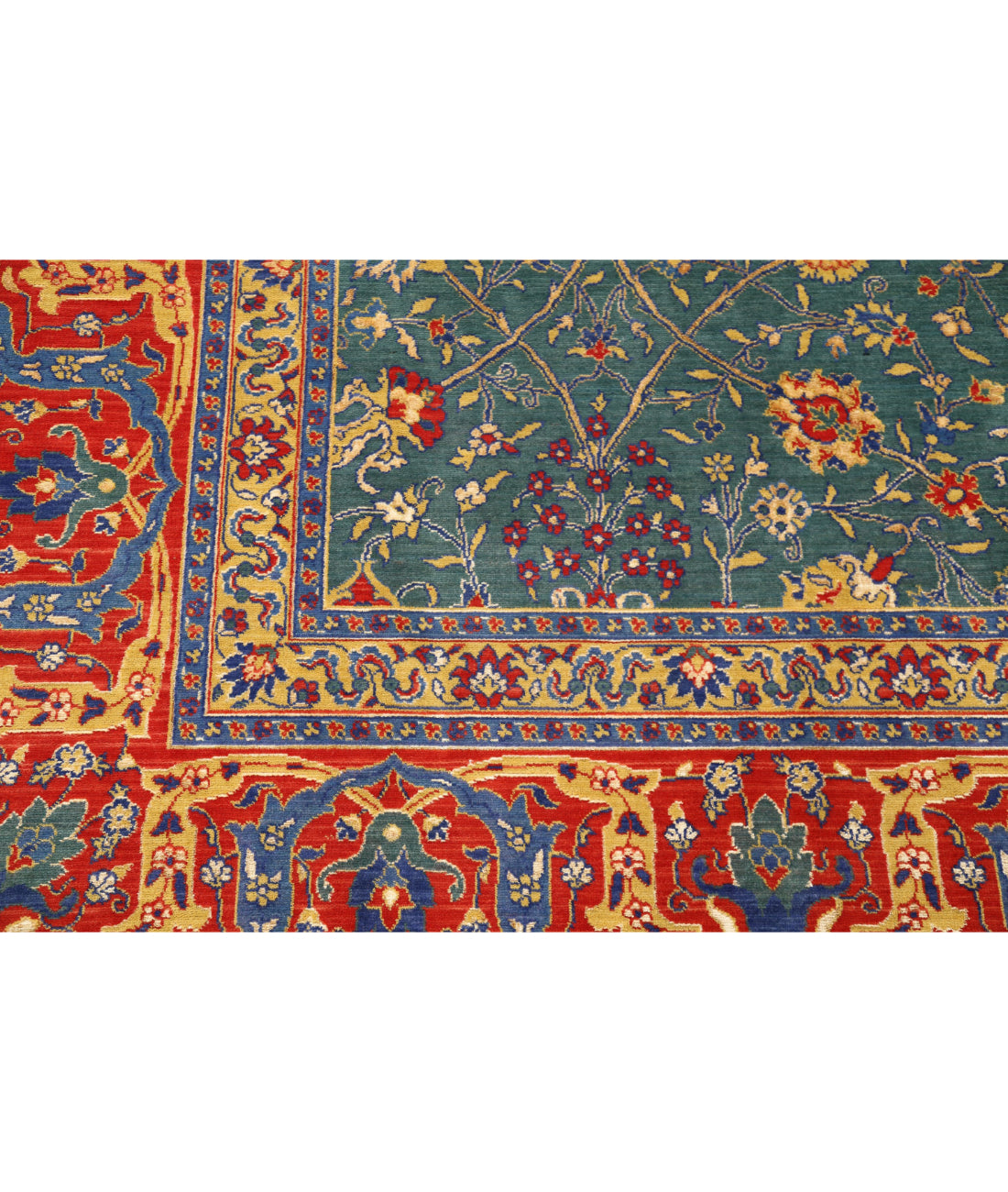 Gulshan Wool & Bamboo Silk Rug - 8'10'' x 12'1'' 8'10'' x 12'1'' (265 X 363) / Green / Red