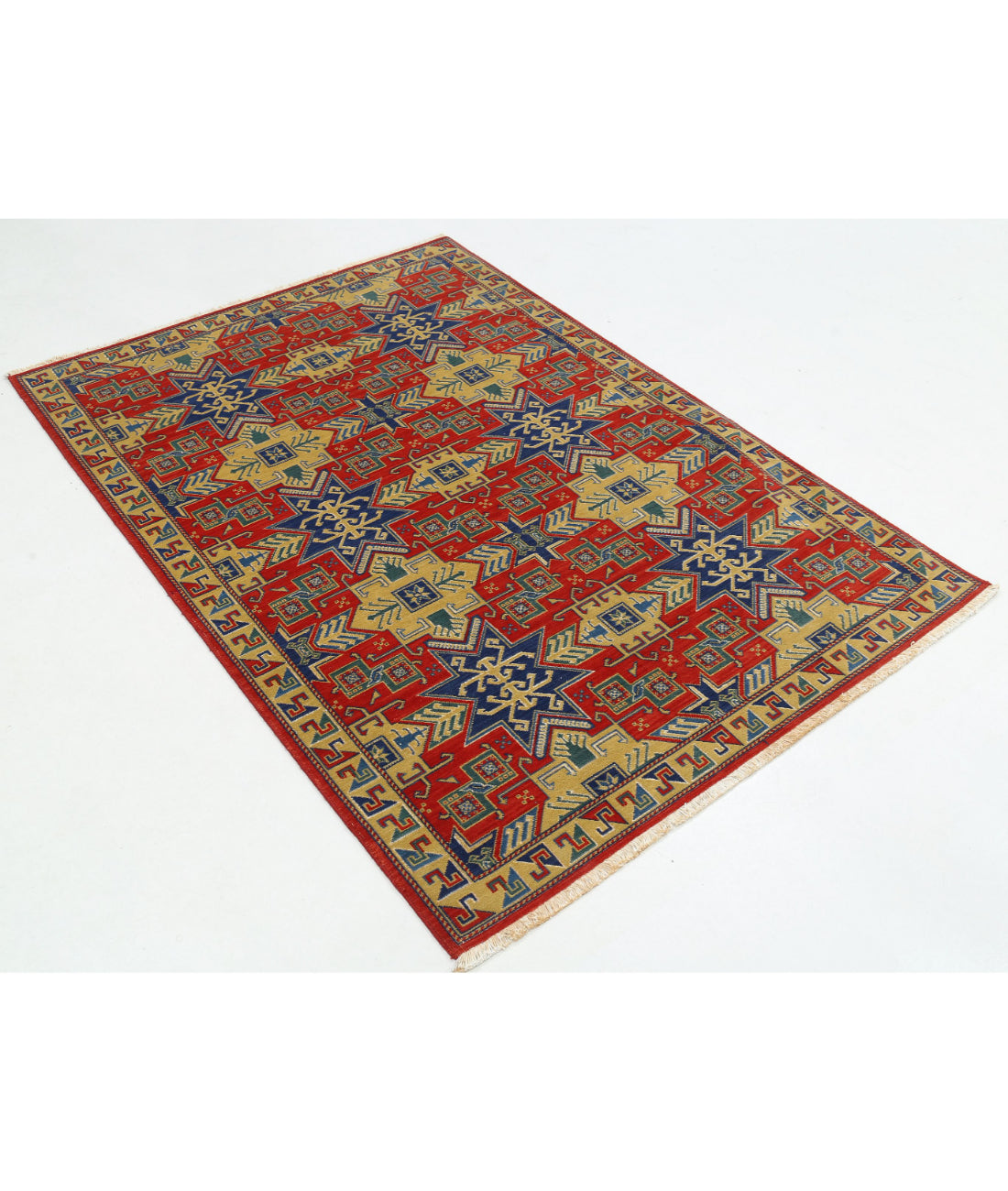 Gulshan Wool & Bamboo Silk Rug - 4'0'' x 5'9'' 4'0'' x 5'9'' (120 X 173) / Red / Blue