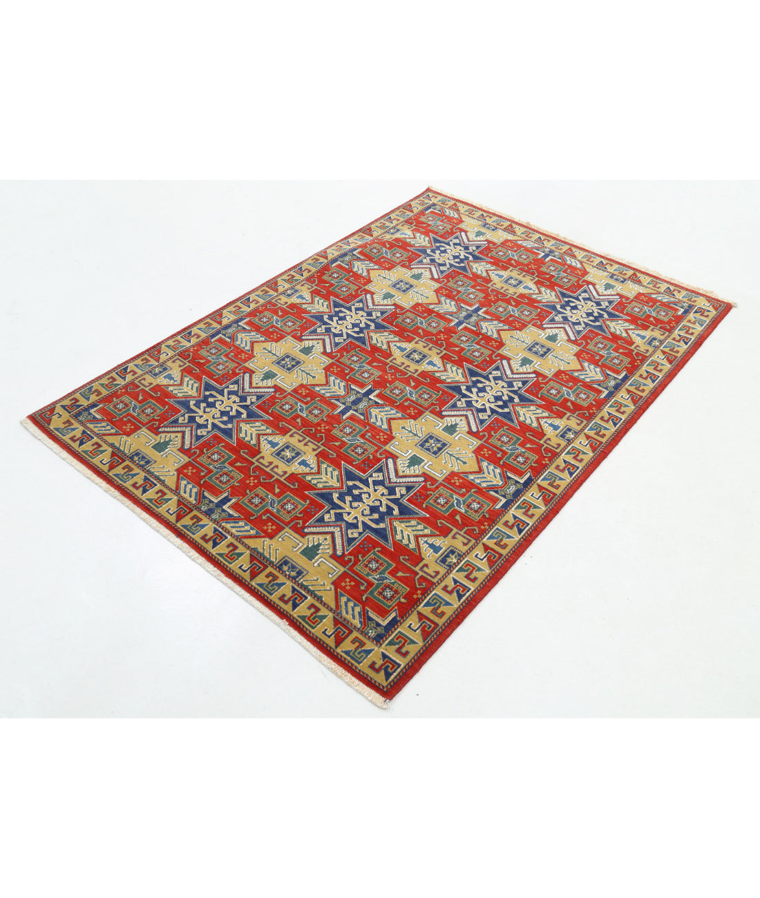 Gulshan Wool & Bamboo Silk Rug - 4'0'' x 5'9'' 4'0'' x 5'9'' (120 X 173) / Red / Blue