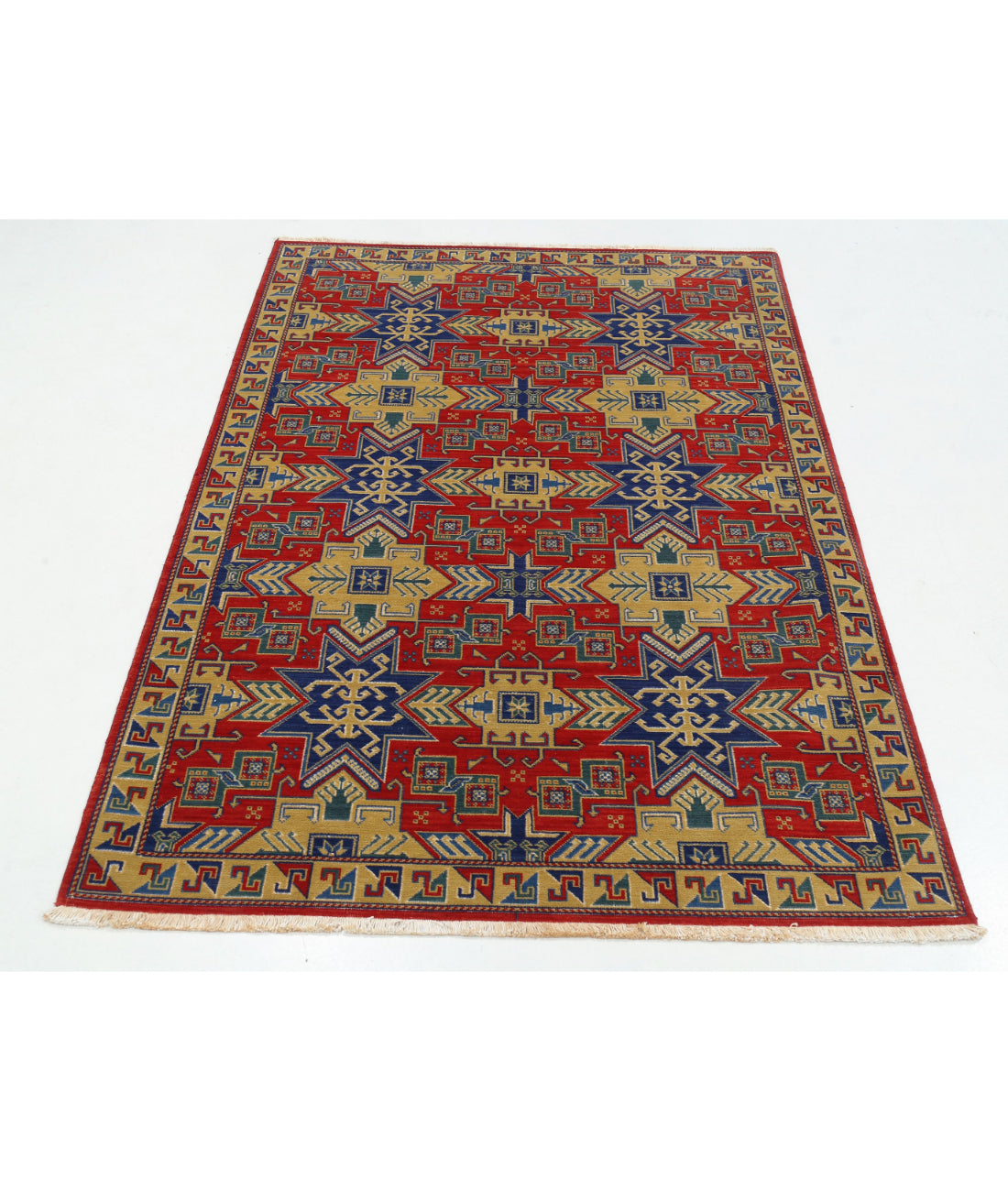 Gulshan Wool & Bamboo Silk Rug - 4'0'' x 5'9'' 4'0'' x 5'9'' (120 X 173) / Red / Blue