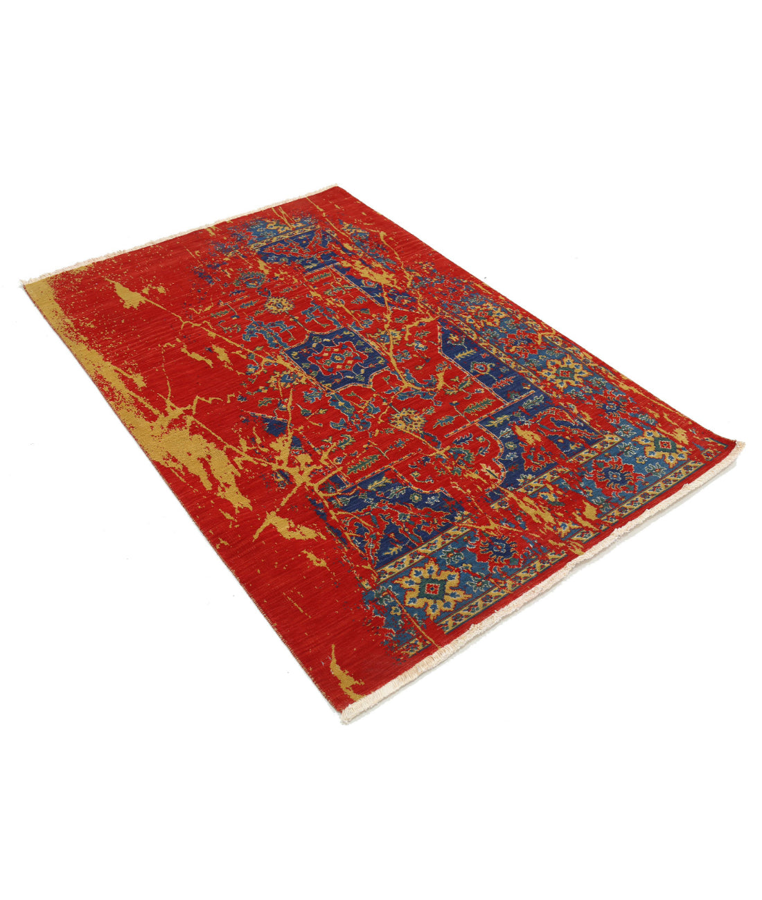 Gulshan Wool & Bamboo Silk Rug - 3'11'' x 5'10'' 3'11'' x 5'10'' (118 X 175) / Red / Blue