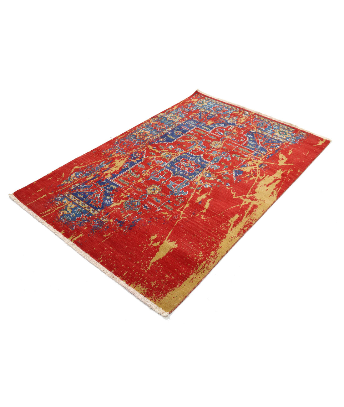 Gulshan Wool & Bamboo Silk Rug - 3'11'' x 5'10'' 3'11'' x 5'10'' (118 X 175) / Red / Blue
