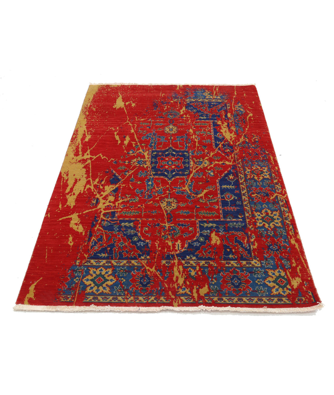 Gulshan Wool & Bamboo Silk Rug - 3'11'' x 5'10'' 3'11'' x 5'10'' (118 X 175) / Red / Blue
