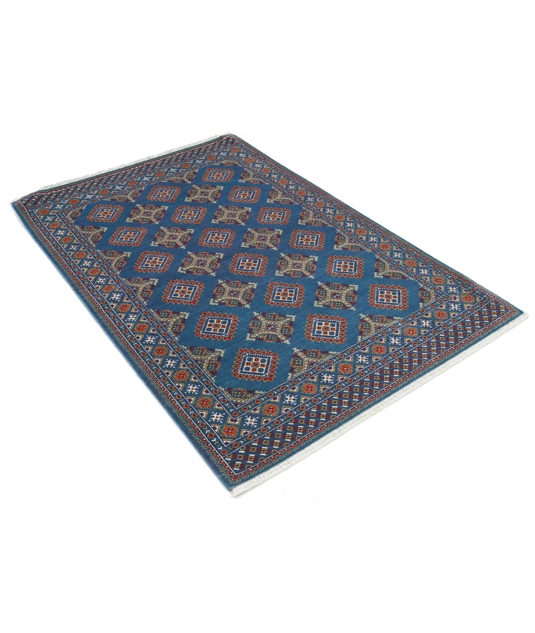 Gulshan Wool & Bamboo Silk Rug - 3'11'' x 6'0'' 3'11'' x 6'0'' (118 X 180) / Blue / Red