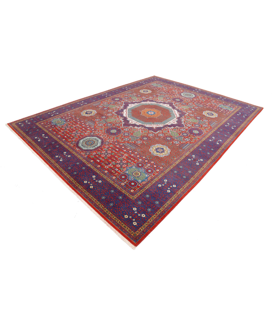 Gulshan Wool & Bamboo Silk Rug - 8'10'' x 11'11'' 8'10'' x 11'11'' (265 X 358) / Red / Blue