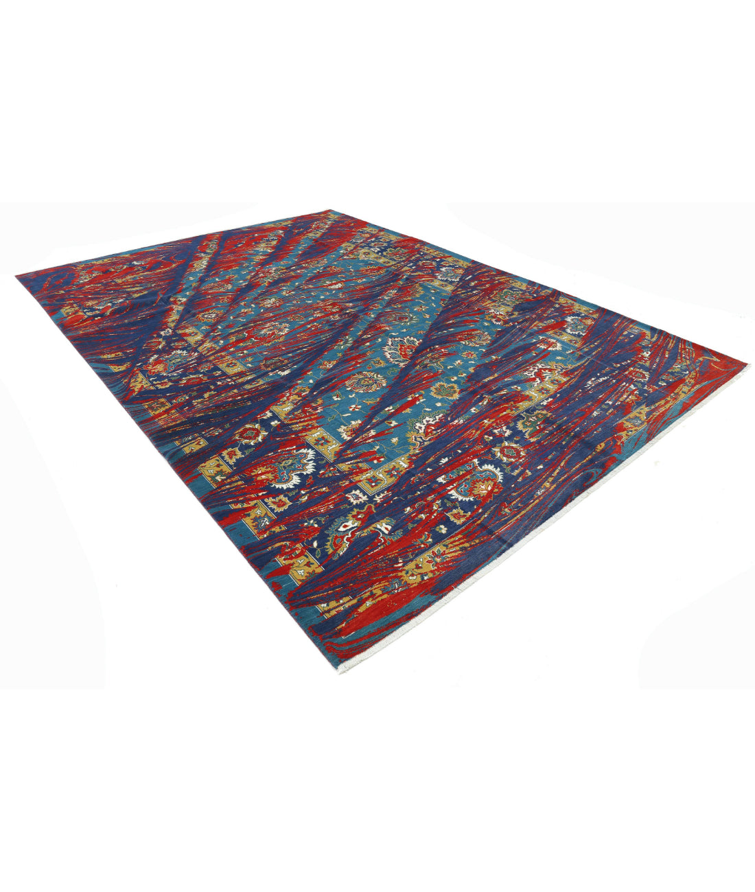 Gulshan Wool & Bamboo Silk Rug - 8'10'' x 12'3'' 8'10'' x 12'3'' (265 X 368) / Red / Blue