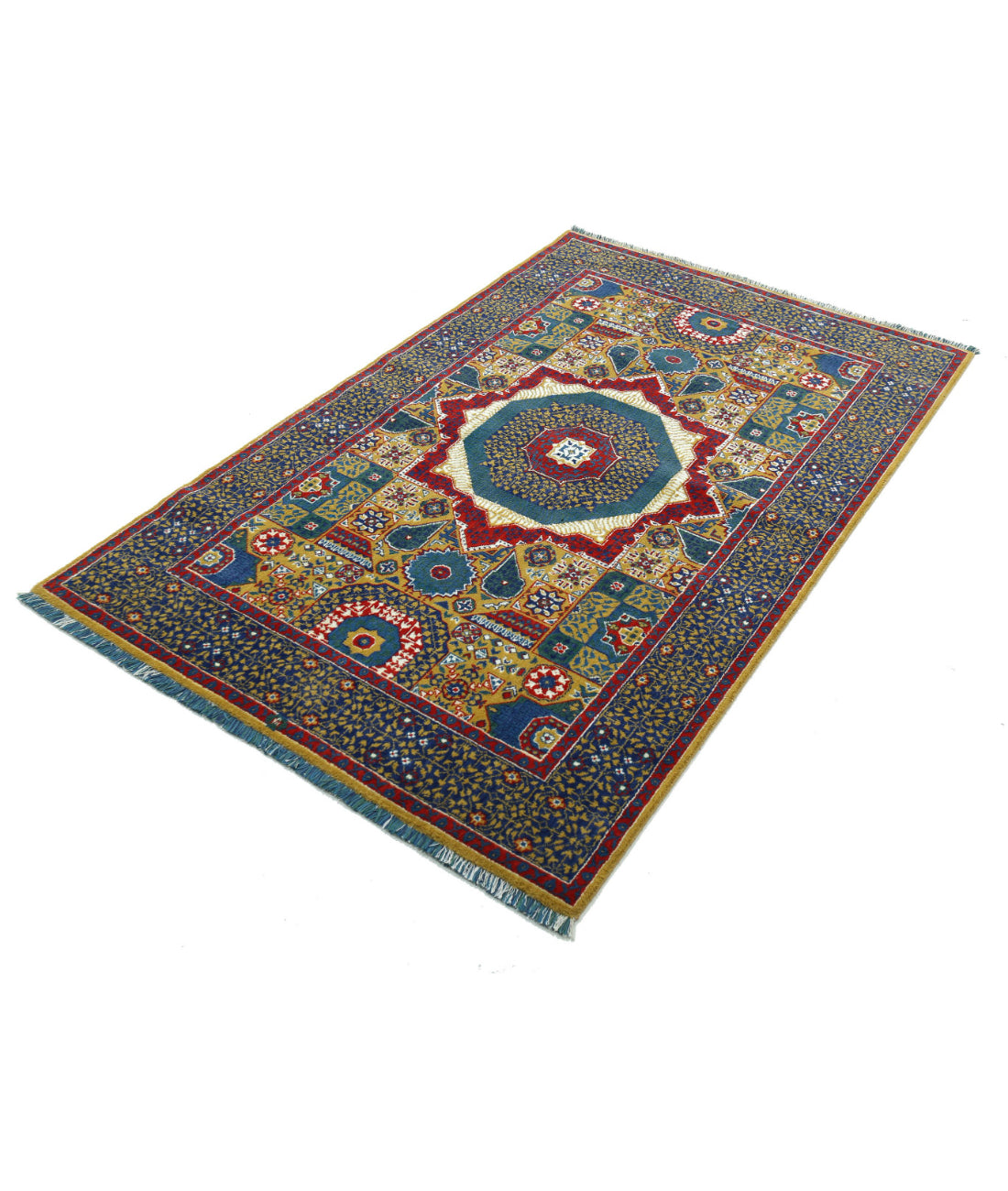 Gulshan Wool & Bamboo Silk Rug - 3'10'' x 6'0'' 3'10'' x 6'0'' (115 X 180) / Gold / Blue