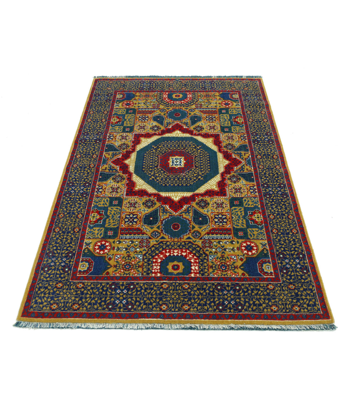 Gulshan Wool & Bamboo Silk Rug - 3'10'' x 6'0'' 3'10'' x 6'0'' (115 X 180) / Gold / Blue