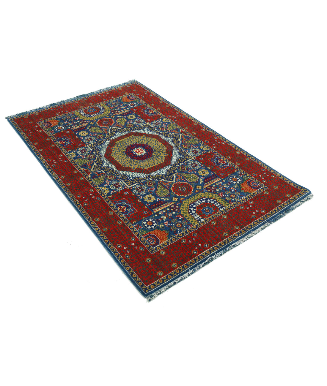 Gulshan Wool & Bamboo Silk Rug - 3'10'' x 6'0'' 3'10'' x 6'0'' (115 X 180) / Blue / Red