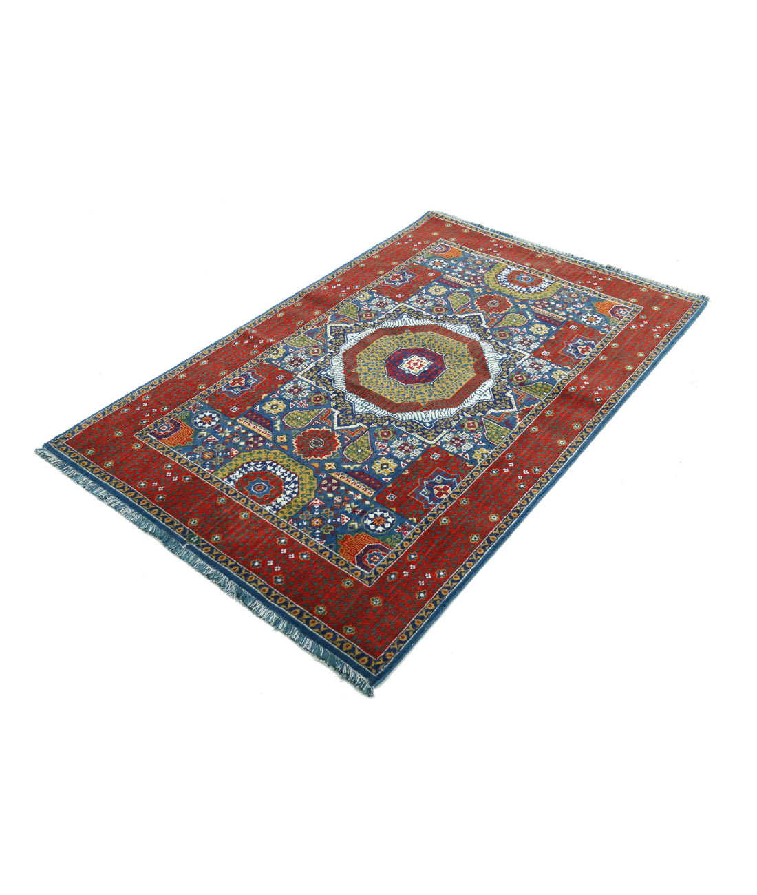 Gulshan Wool & Bamboo Silk Rug - 3'10'' x 6'0'' 3'10'' x 6'0'' (115 X 180) / Blue / Red