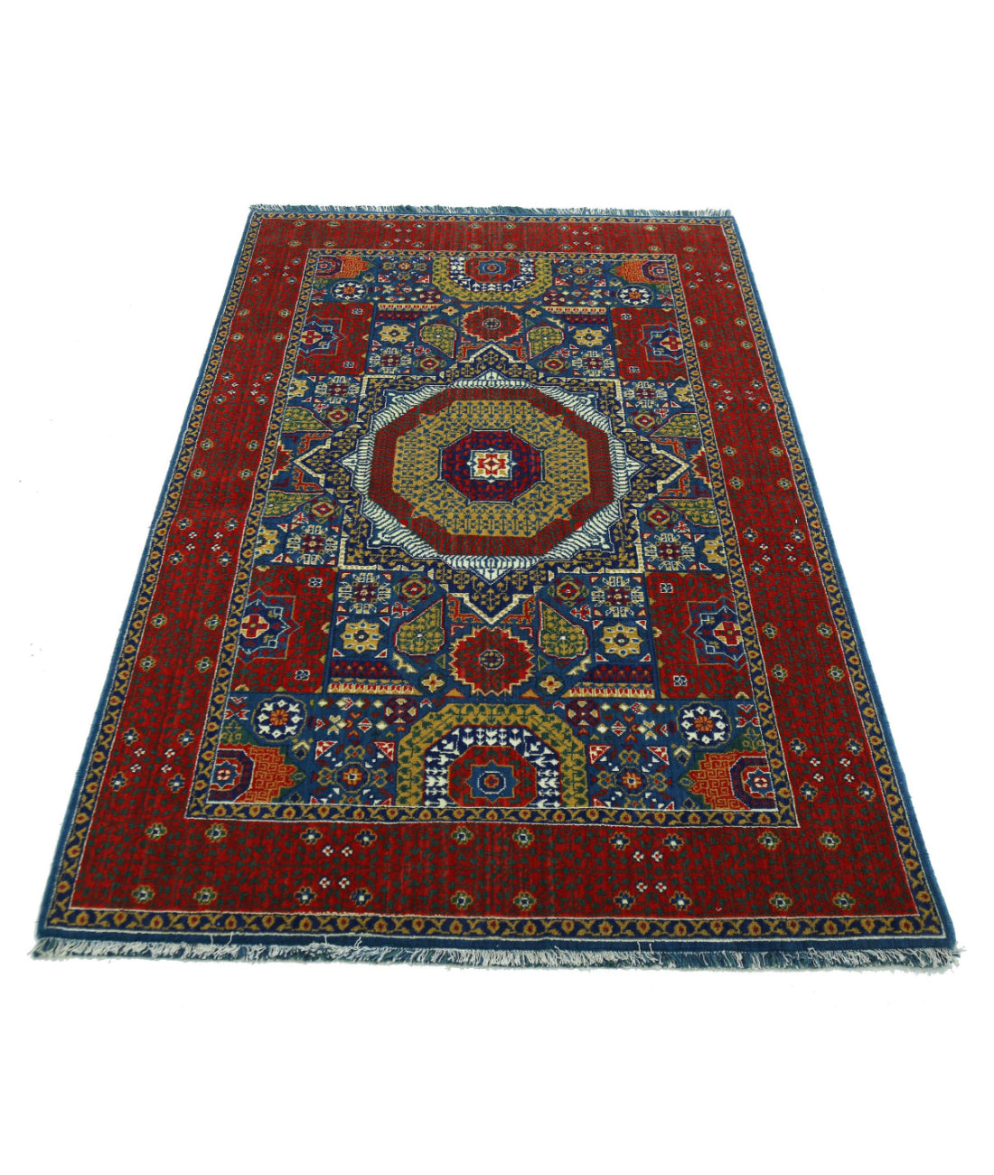 Gulshan Wool & Bamboo Silk Rug - 3'10'' x 6'0'' 3'10'' x 6'0'' (115 X 180) / Blue / Red