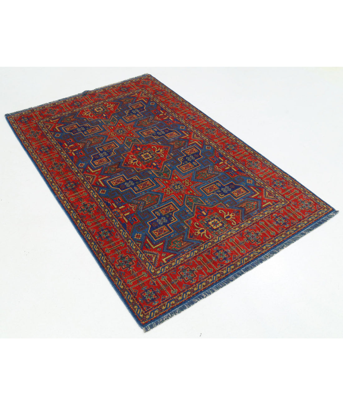 Gulshan Wool & Bamboo Silk Rug - 3'10'' x 6'0'' 3'10'' x 6'0'' (115 X 180) / Blue / Red