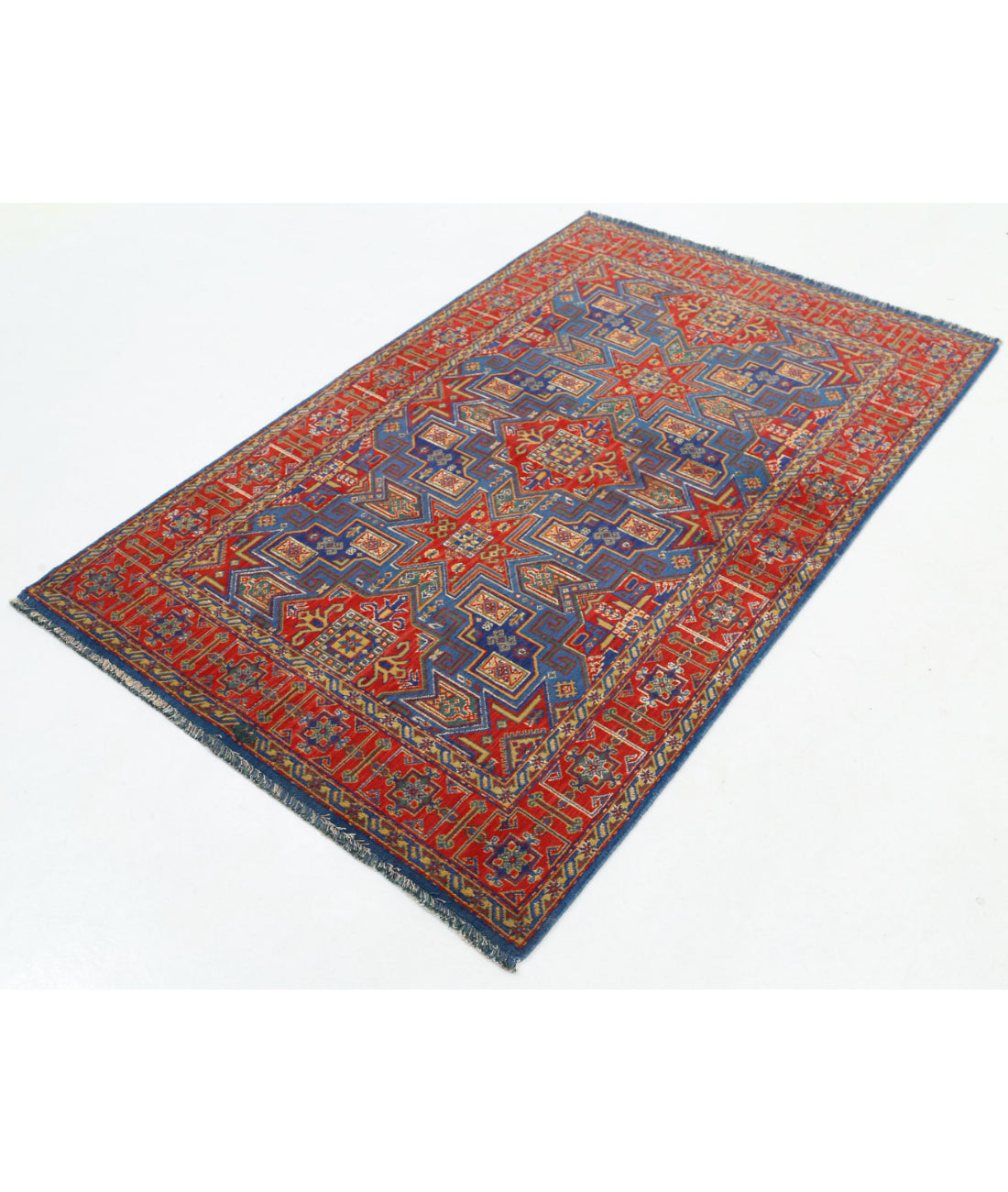 Gulshan Wool & Bamboo Silk Rug - 3'10'' x 6'0'' 3'10'' x 6'0'' (115 X 180) / Blue / Red