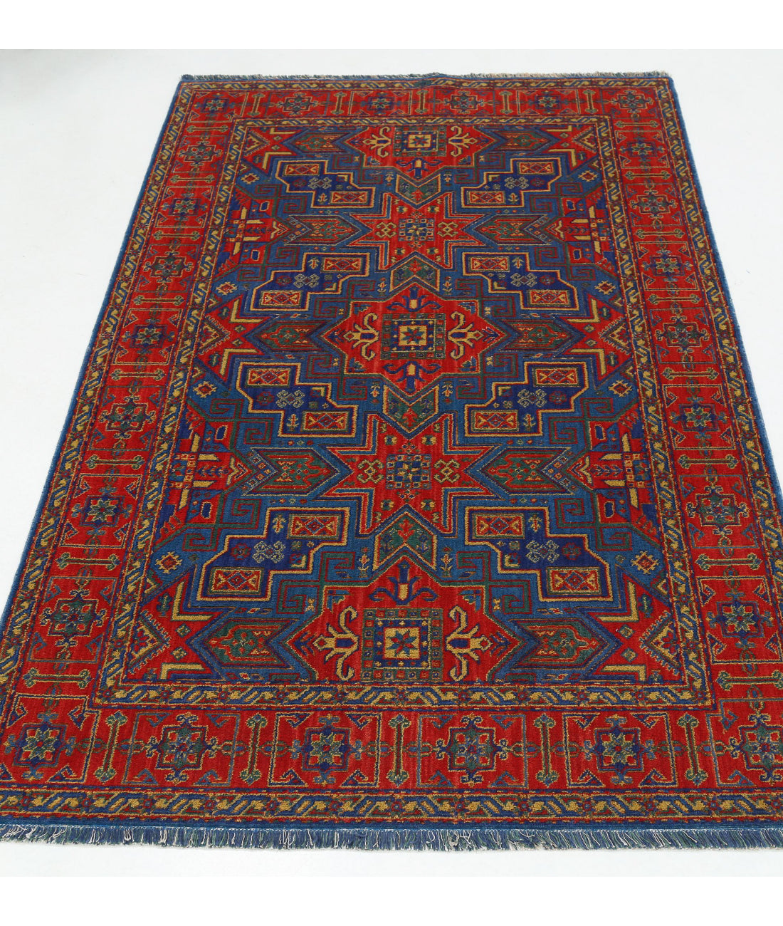 Gulshan Wool & Bamboo Silk Rug - 3'10'' x 6'0'' 3'10'' x 6'0'' (115 X 180) / Blue / Red