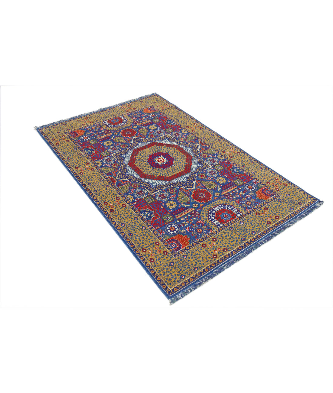 Gulshan Wool & Bamboo Silk Rug - 3'10'' x 6'0'' 3'10'' x 6'0'' (115 X 180) / Blue / Gold