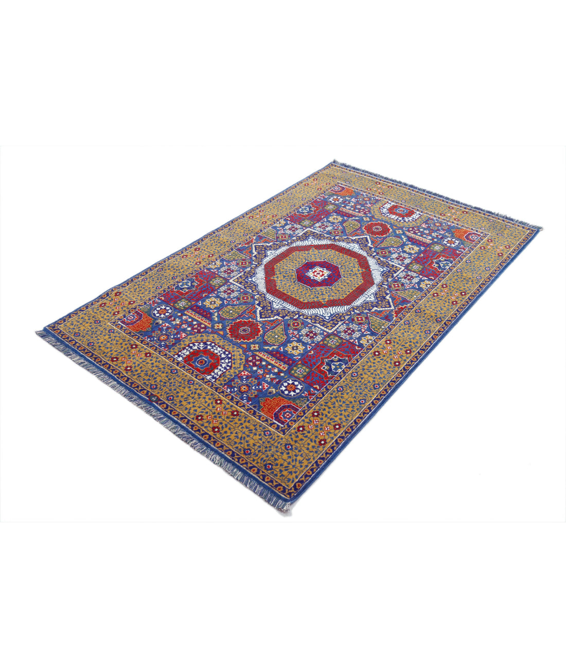 Gulshan Wool & Bamboo Silk Rug - 3'10'' x 6'0'' 3'10'' x 6'0'' (115 X 180) / Blue / Gold