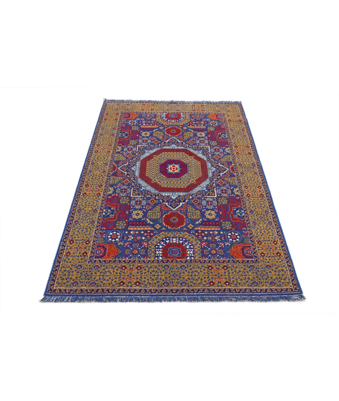 Gulshan Wool & Bamboo Silk Rug - 3'10'' x 6'0'' 3'10'' x 6'0'' (115 X 180) / Blue / Gold