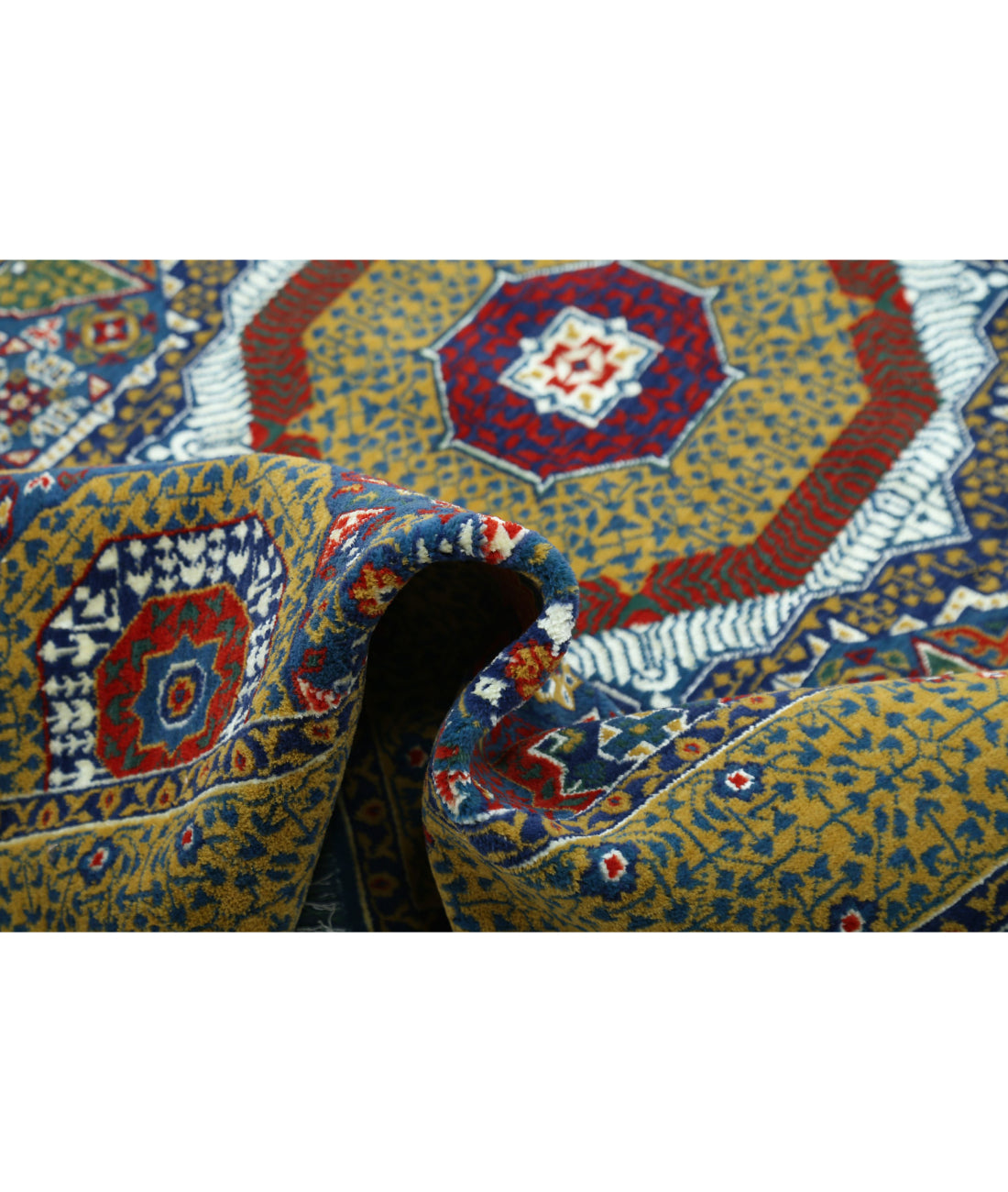 Gulshan Wool & Bamboo Silk Rug - 3'10'' x 6'0'' 3'10'' x 6'0'' (115 X 180) / Blue / Gold