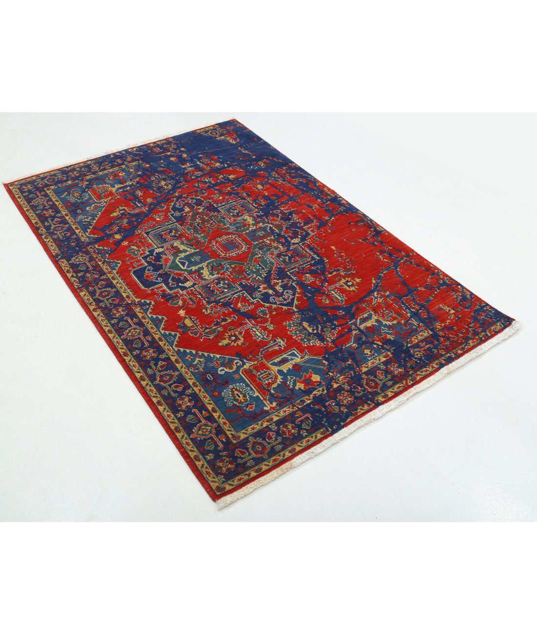 Gulshan Wool & Bamboo Silk Rug - 3'11'' x 5'9'' 3'11'' x 5'9'' (118 X 173) / Red / Blue