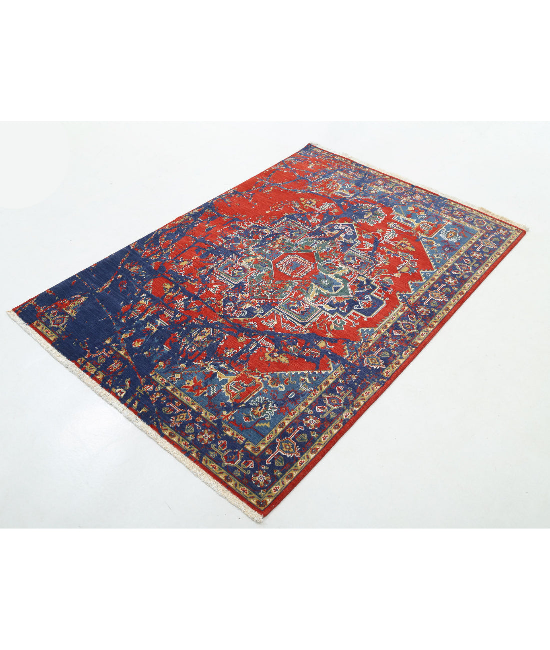 Gulshan Wool & Bamboo Silk Rug - 3'11'' x 5'9'' 3'11'' x 5'9'' (118 X 173) / Red / Blue