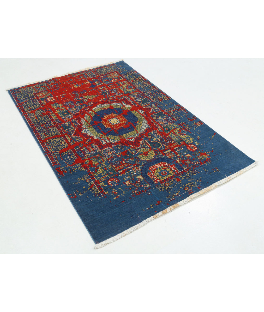 Gulshan Wool & Bamboo Silk Rug - 3'11'' x 5'9'' 3'11'' x 5'9'' (118 X 173) / Blue / Red