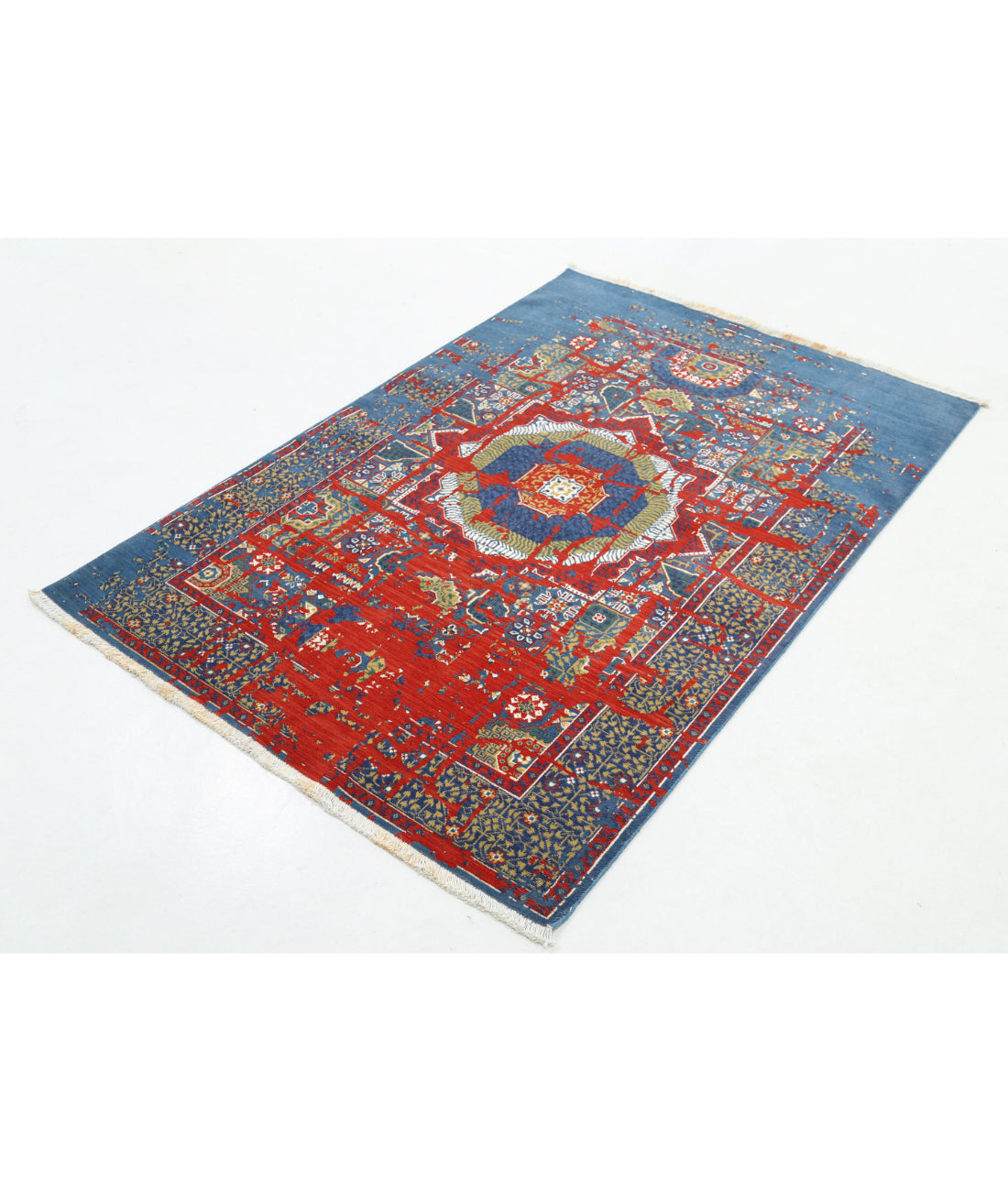 Gulshan Wool & Bamboo Silk Rug - 3'11'' x 5'9'' 3'11'' x 5'9'' (118 X 173) / Blue / Red