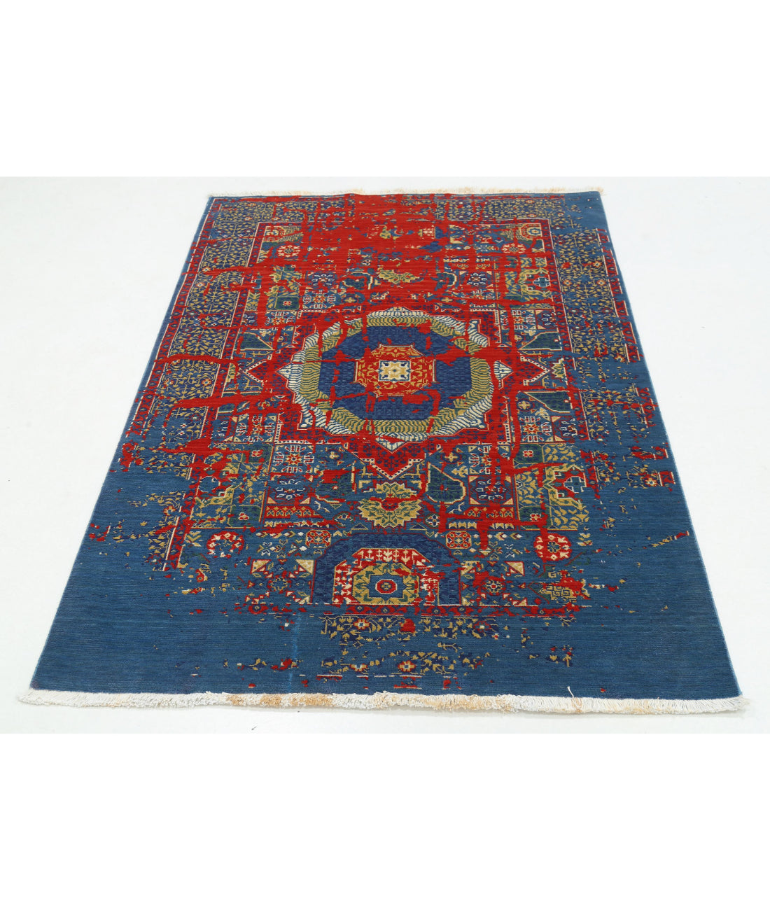 Gulshan Wool & Bamboo Silk Rug - 3'11'' x 5'9'' 3'11'' x 5'9'' (118 X 173) / Blue / Red