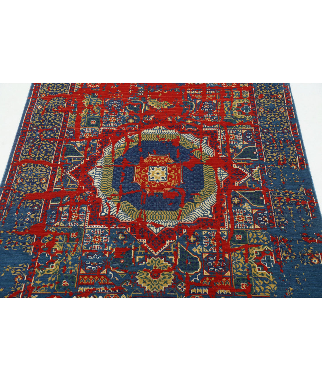 Gulshan Wool & Bamboo Silk Rug - 3'11'' x 5'9'' 3'11'' x 5'9'' (118 X 173) / Blue / Red