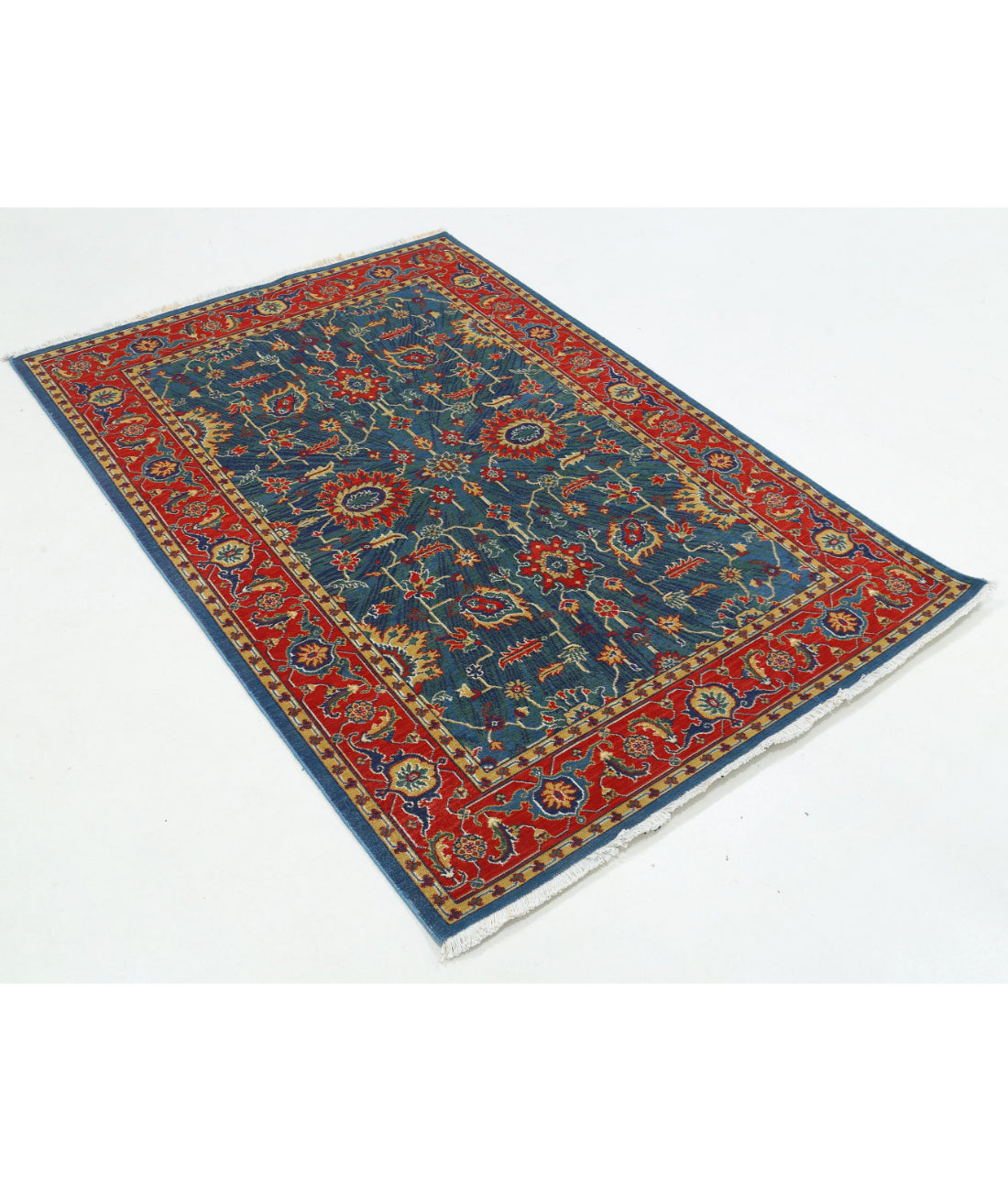 Gulshan Wool & Bamboo Silk Rug - 3'11'' x 5'10'' 3'11'' x 5'10'' (118 X 175) / Blue / Red