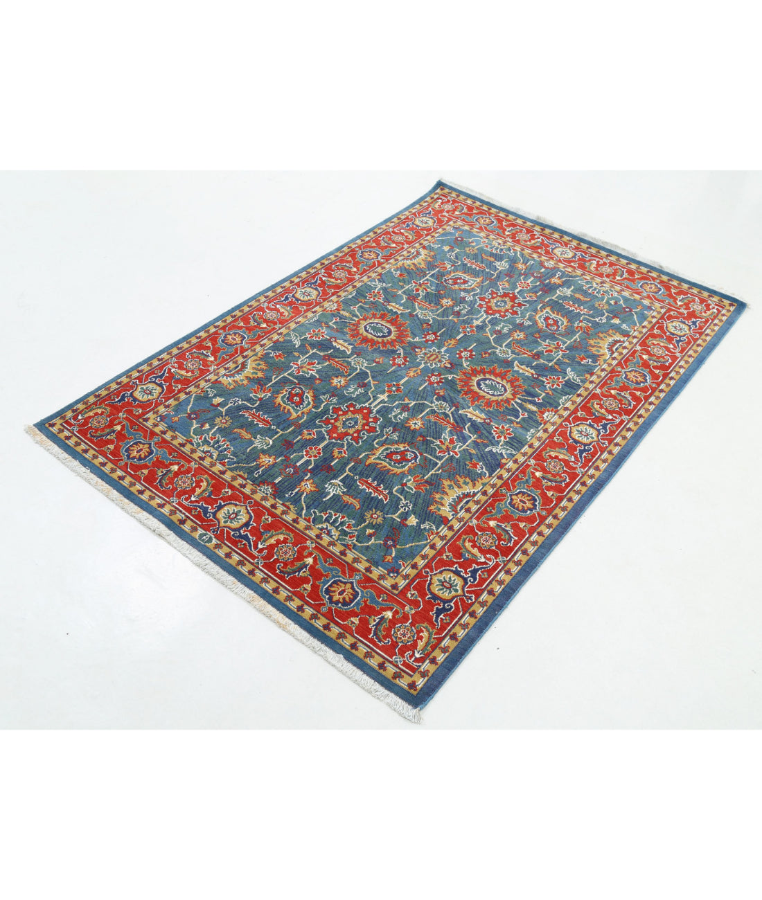 Gulshan Wool & Bamboo Silk Rug - 3'11'' x 5'10'' 3'11'' x 5'10'' (118 X 175) / Blue / Red