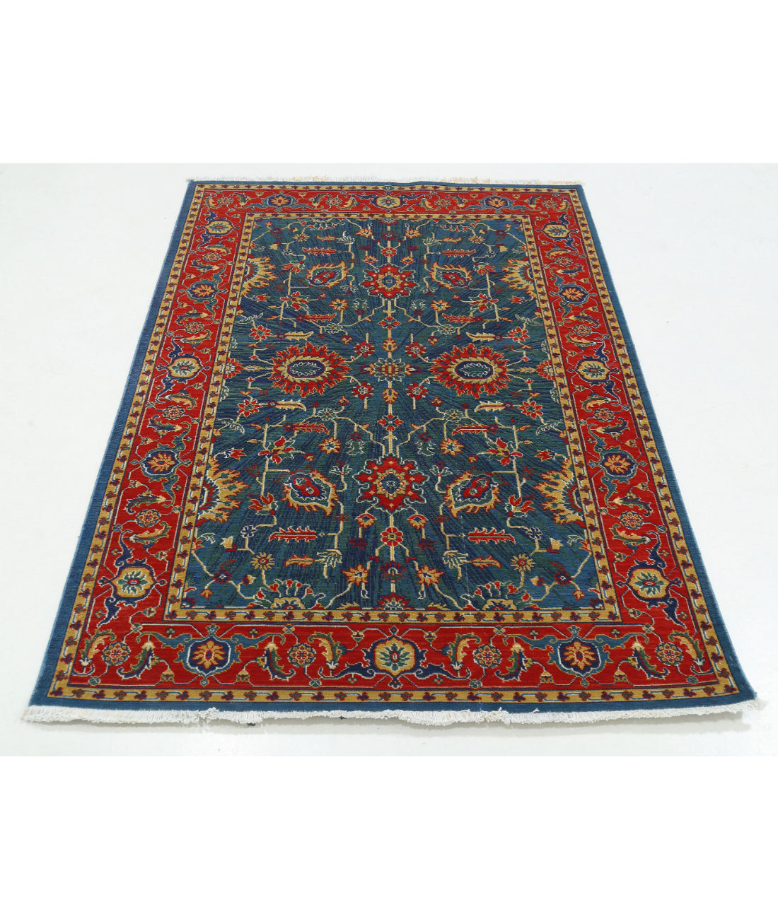 Gulshan Wool & Bamboo Silk Rug - 3'11'' x 5'10'' 3'11'' x 5'10'' (118 X 175) / Blue / Red