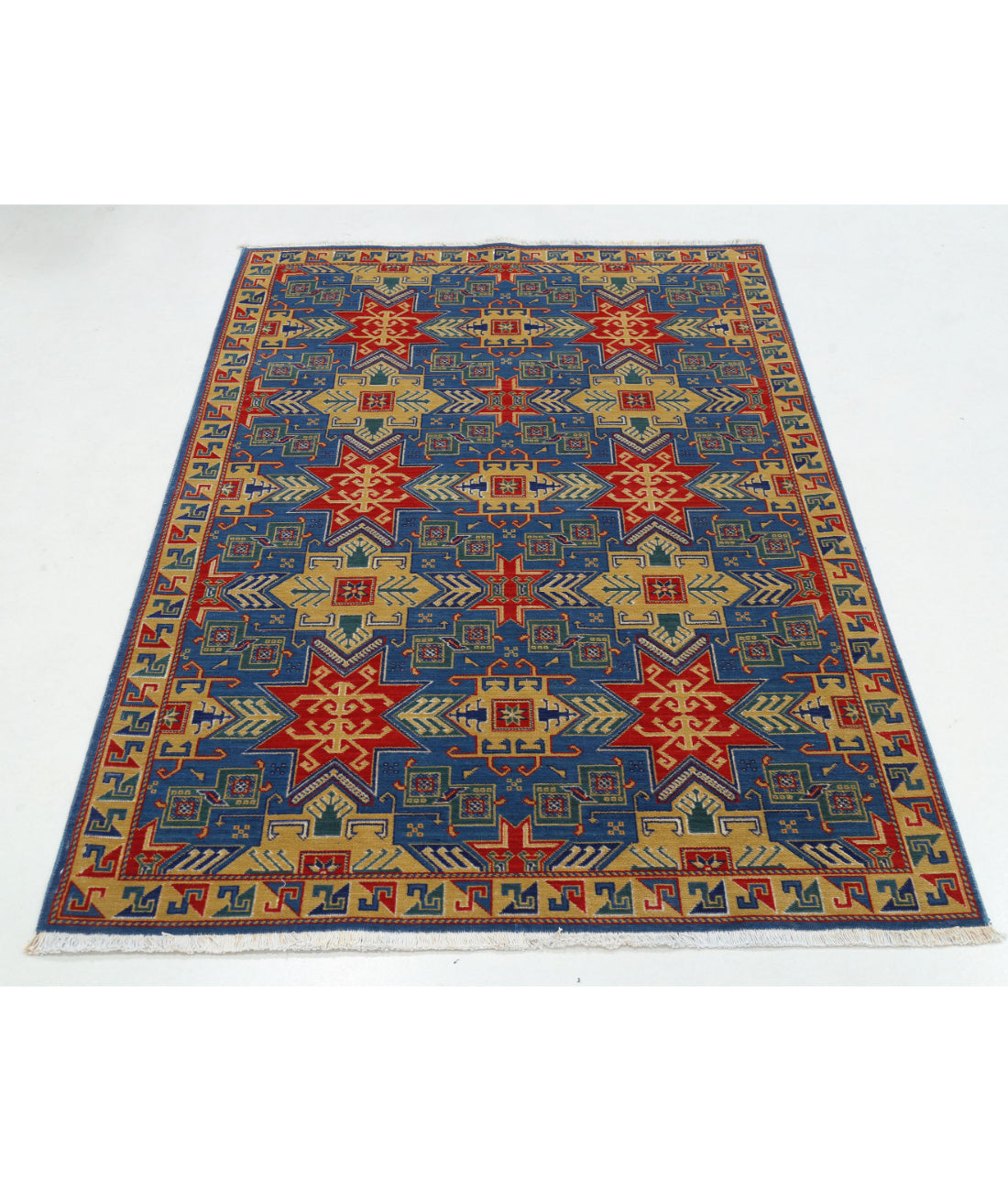 Gulshan Wool & Bamboo Silk Rug - 4'0'' x 5'9'' 4'0'' x 5'9'' (120 X 173) / Blue / Gold