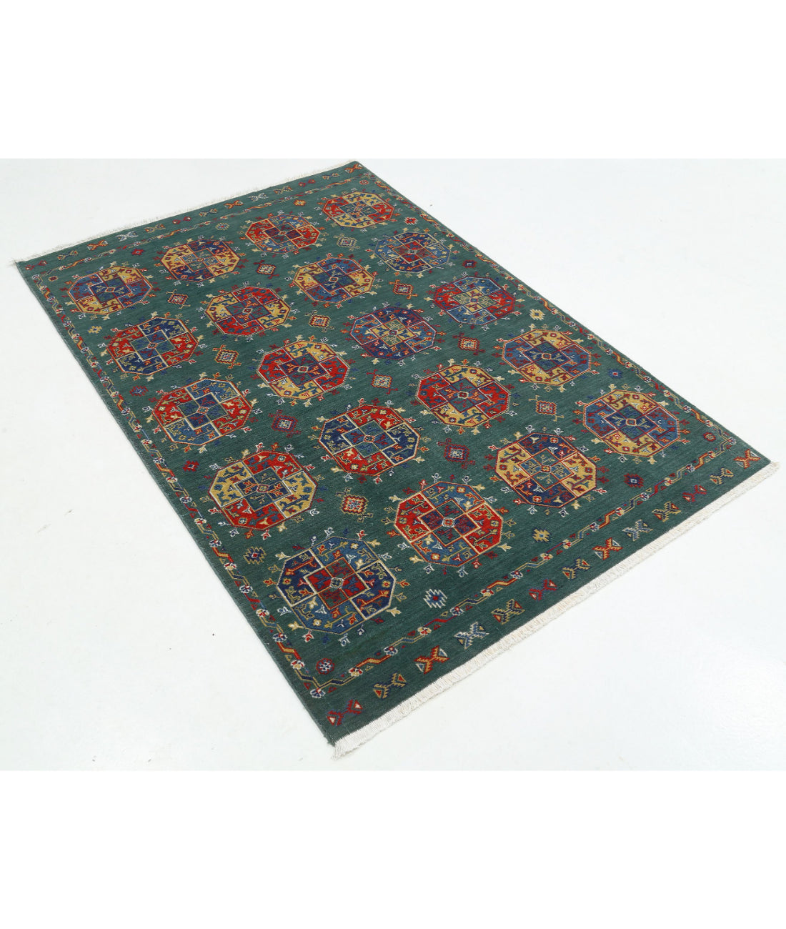 Gulshan Wool & Bamboo Silk Rug - 4'0'' x 5'10'' 4'0'' x 5'10'' (120 X 175) / Green / Blue