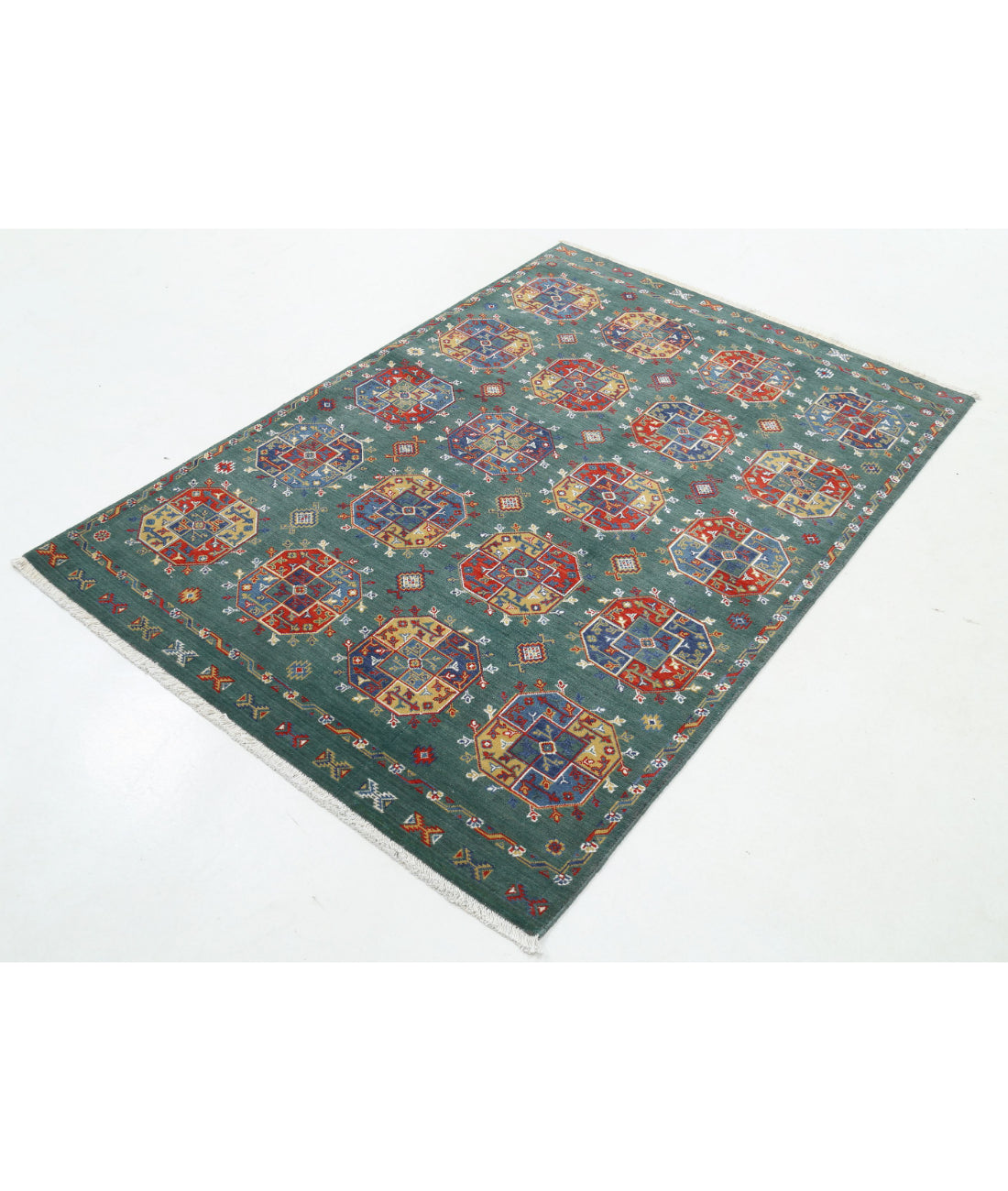 Gulshan Wool & Bamboo Silk Rug - 4'0'' x 5'10'' 4'0'' x 5'10'' (120 X 175) / Green / Blue