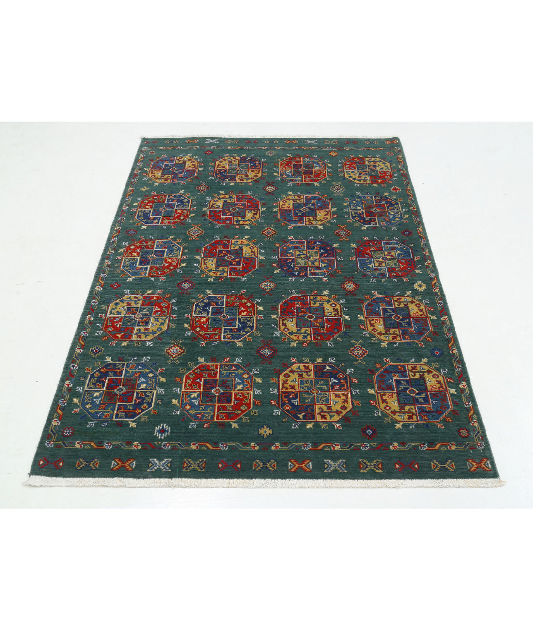 Gulshan Wool & Bamboo Silk Rug - 4'0'' x 5'10'' 4'0'' x 5'10'' (120 X 175) / Green / Blue