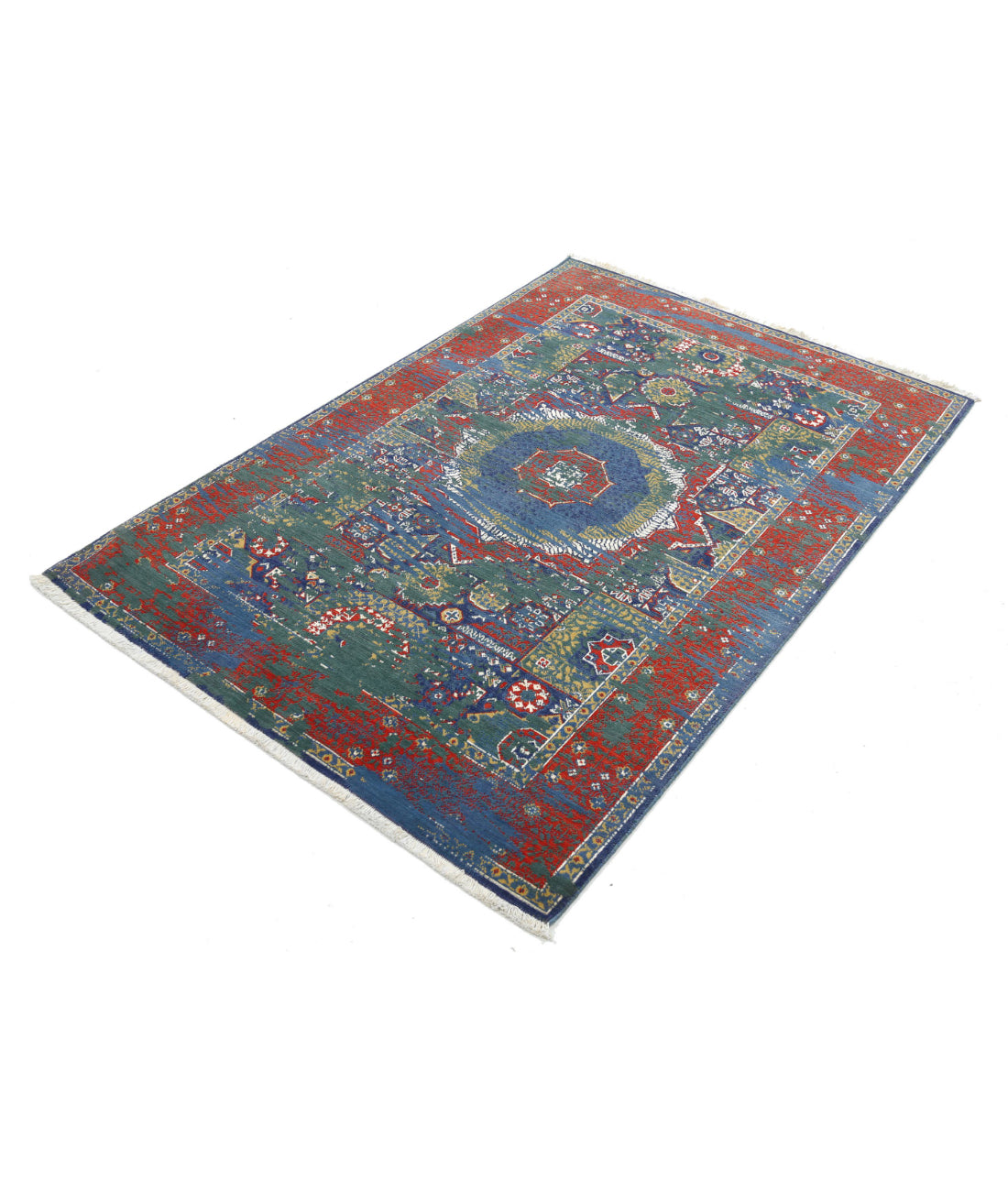 Gulshan Wool & Bamboo Silk Rug - 3'11'' x 5'9'' 3'11'' x 5'9'' (118 X 173) / Green / Red