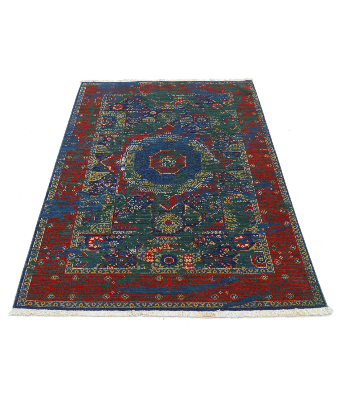 Gulshan Wool & Bamboo Silk Rug - 3'11'' x 5'9'' 3'11'' x 5'9'' (118 X 173) / Green / Red