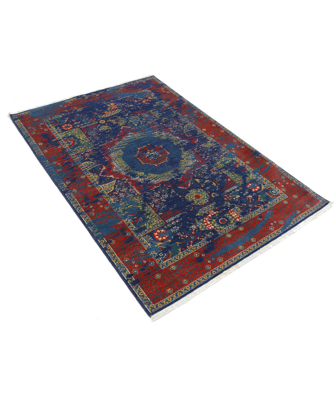 Gulshan Wool & Bamboo Silk Rug - 3'11'' x 5'9'' 3'11'' x 5'9'' (118 X 173) / Blue / Red