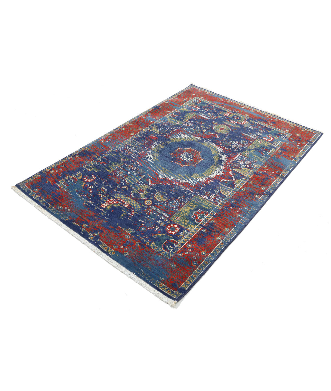 Gulshan Wool & Bamboo Silk Rug - 3'11'' x 5'9'' 3'11'' x 5'9'' (118 X 173) / Blue / Red
