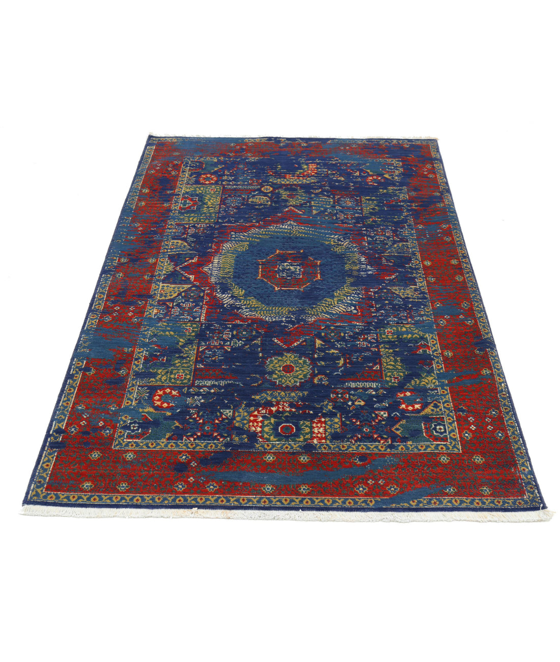 Gulshan Wool & Bamboo Silk Rug - 3'11'' x 5'9'' 3'11'' x 5'9'' (118 X 173) / Blue / Red