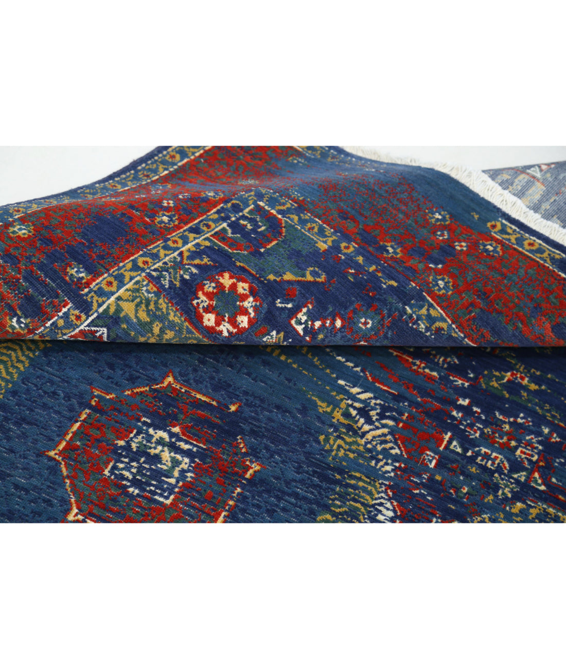 Gulshan Wool & Bamboo Silk Rug - 3'11'' x 5'9'' 3'11'' x 5'9'' (118 X 173) / Blue / Red