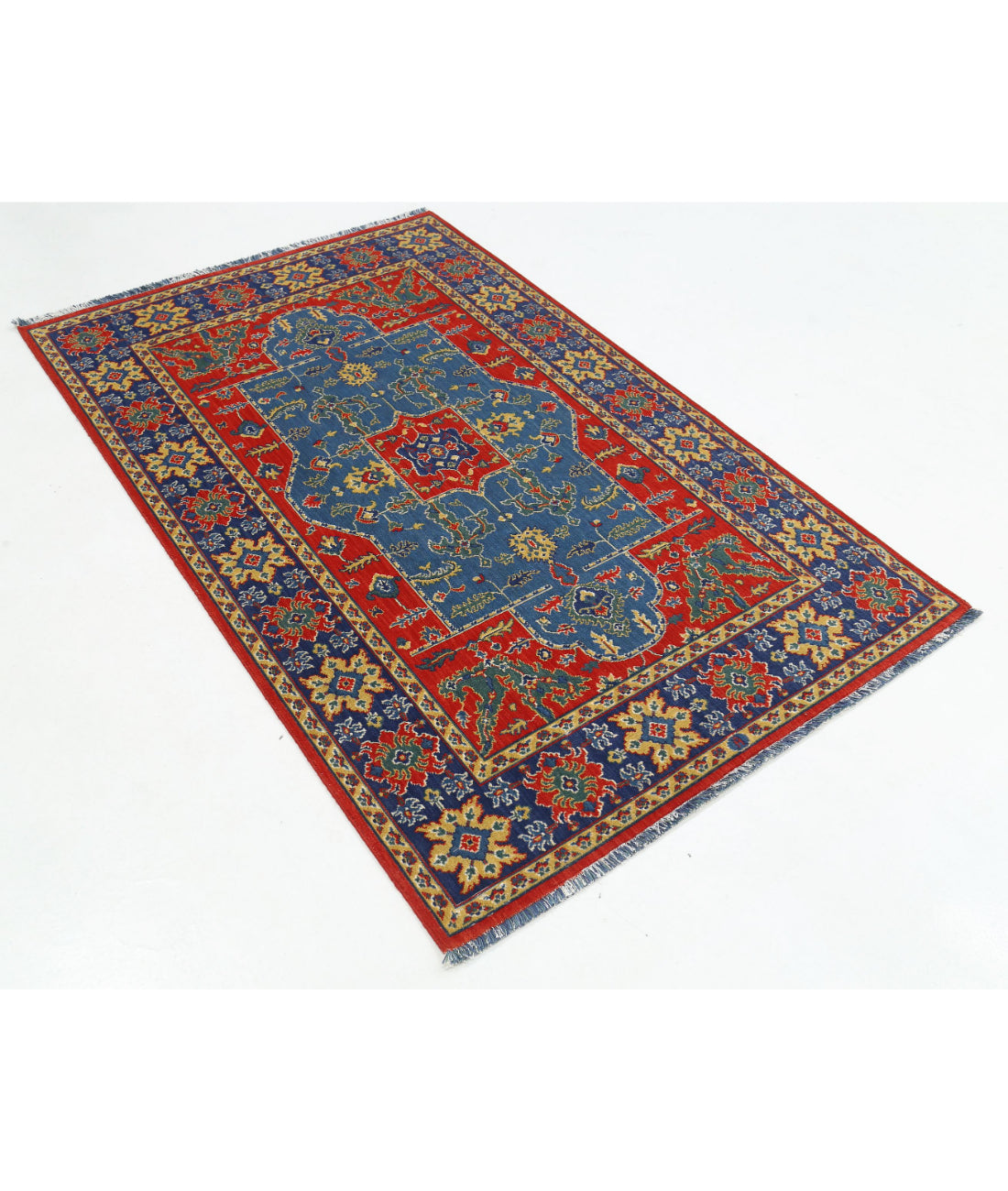 Gulshan Wool & Bamboo Silk Rug - 3'10'' x 6'0'' 3'10'' x 6'0'' (115 X 180) / Red / Blue