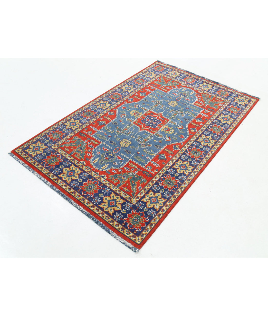 Gulshan Wool & Bamboo Silk Rug - 3'10'' x 6'0'' 3'10'' x 6'0'' (115 X 180) / Red / Blue