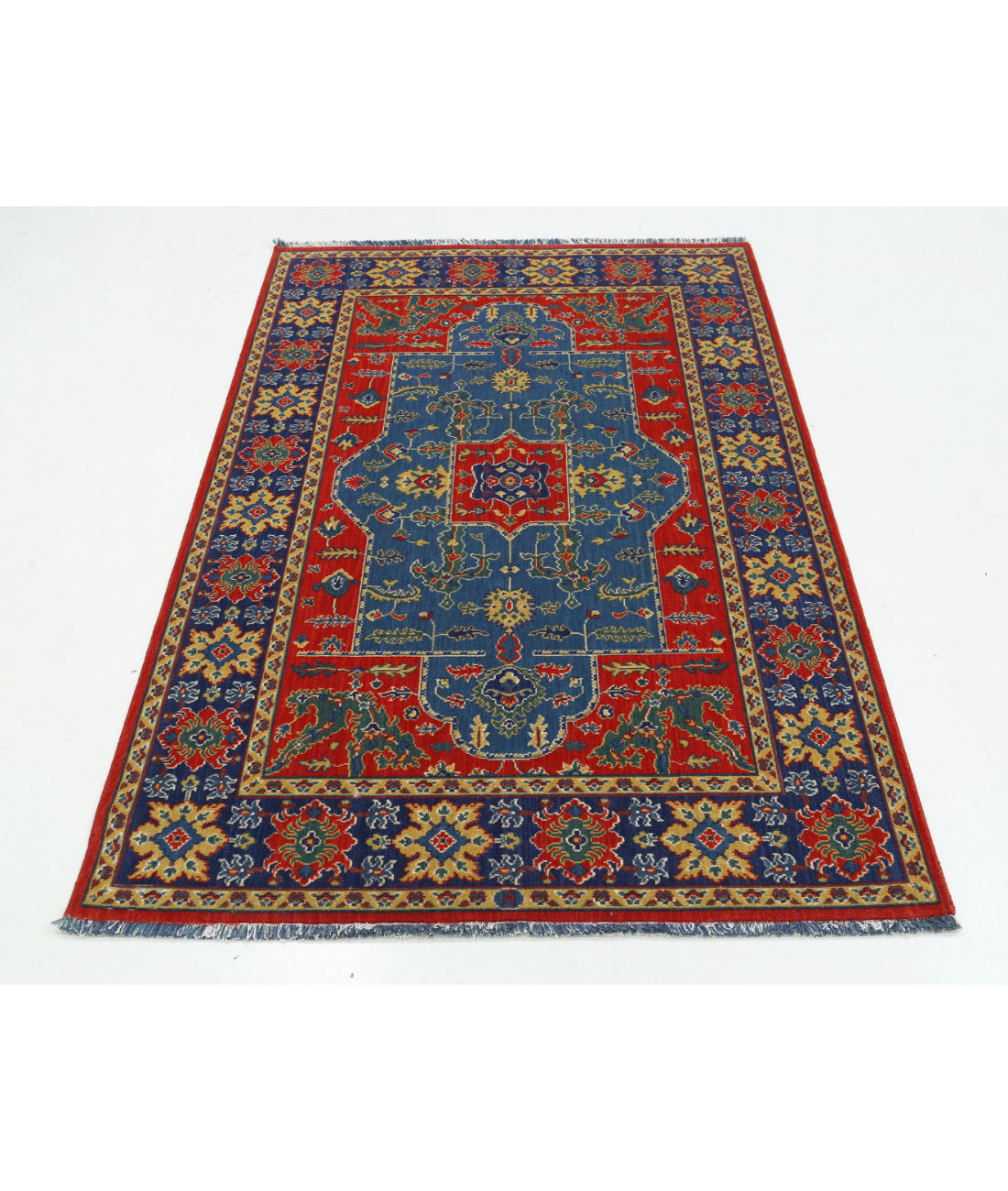 Gulshan Wool & Bamboo Silk Rug - 3'10'' x 6'0'' 3'10'' x 6'0'' (115 X 180) / Red / Blue