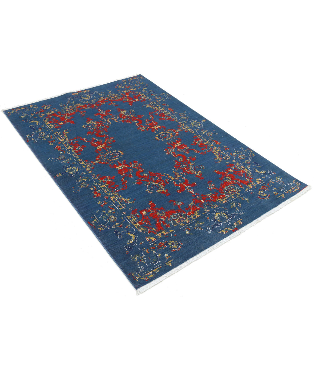 Gulshan Wool & Bamboo Silk Rug - 4'0'' x 5'9'' 4'0'' x 5'9'' (120 X 173) / Blue / Red