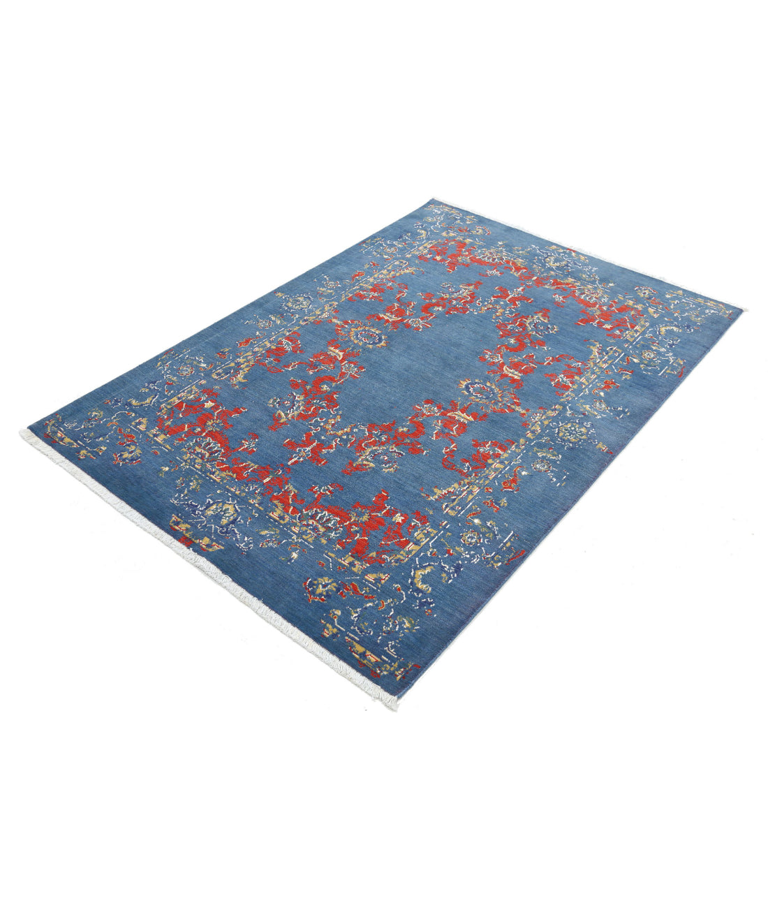 Gulshan Wool & Bamboo Silk Rug - 4'0'' x 5'9'' 4'0'' x 5'9'' (120 X 173) / Blue / Red