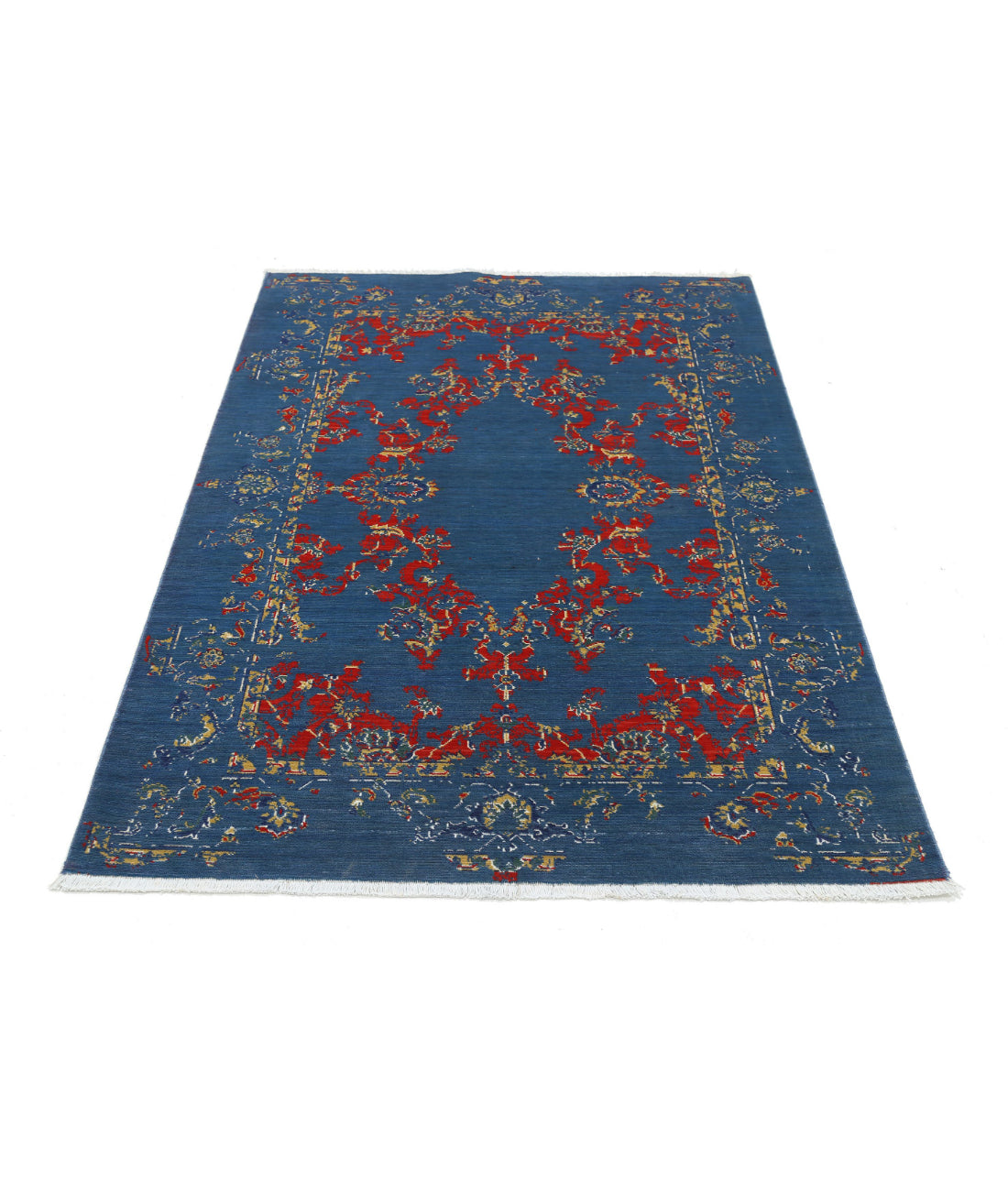 Gulshan Wool & Bamboo Silk Rug - 4'0'' x 5'9'' 4'0'' x 5'9'' (120 X 173) / Blue / Red