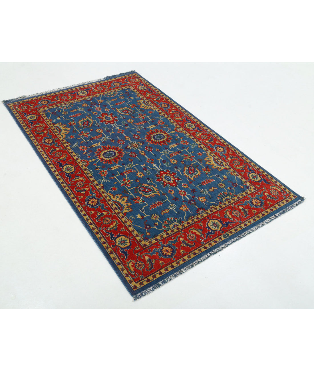 Gulshan Wool & Bamboo Silk Rug - 3'10'' x 6'1'' 3'10'' x 6'1'' (115 X 183) / Blue / Red